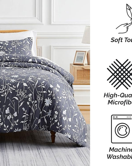 Southshore Fine Living, Inc. 3-Piece Oversized King Comforter Set, Down Alternative All-Season Comforter with Matching Shams, Soft Floral Bedspread for King or Cal King Beds, Secret Meadow Blue - LeafyLoom