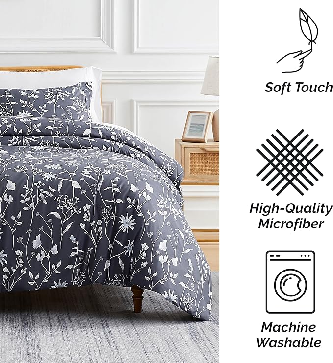 Southshore Fine Living, Inc. 3-Piece Oversized King Comforter Set, Down Alternative All-Season Comforter with Matching Shams, Soft Floral Bedspread for King or Cal King Beds, Secret Meadow Blue - LeafyLoom