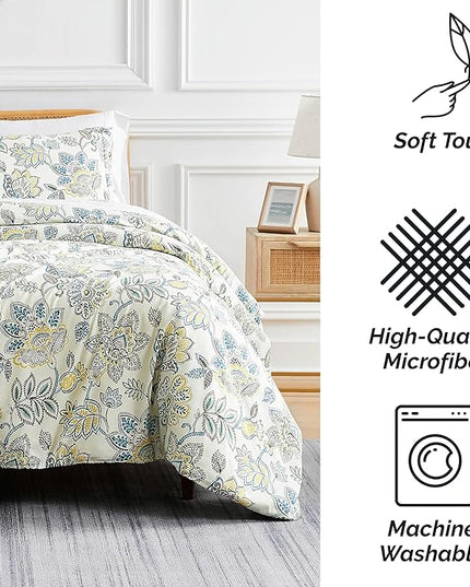 Southshore Fine Living, Inc. Wanderlust Oversized Twin Comforter Set, Down Alternative Boho Bedspread, Victorian Print Comforter, Twin or Twin XL Comforter with Matching Sham, Cream Floral Print - LeafyLoom