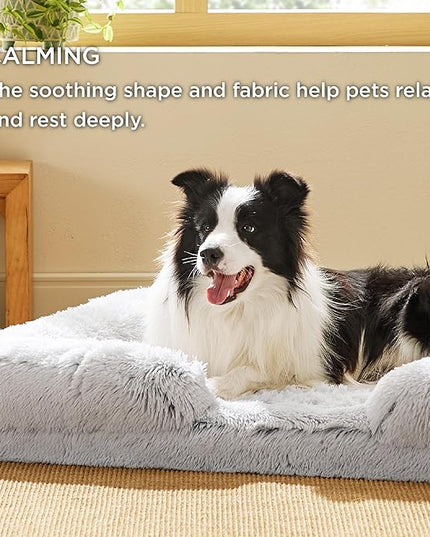 Bedsure Orthopedic Dog Bed for Large Dogs - Big Washable Calming Dog Sofa Beds Large, Supportive Foam Pet Couch Bed with Removable Washable Cover, Waterproof Lining and Nonskid Bottom, Misty Grey BEDSURE