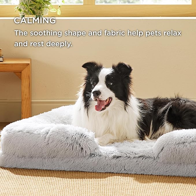 Bedsure Orthopedic Dog Bed for Large Dogs - Big Washable Calming Dog Sofa Beds Large, Supportive Foam Pet Couch Bed with Removable Washable Cover, Waterproof Lining and Nonskid Bottom, Misty Grey BEDSURE
