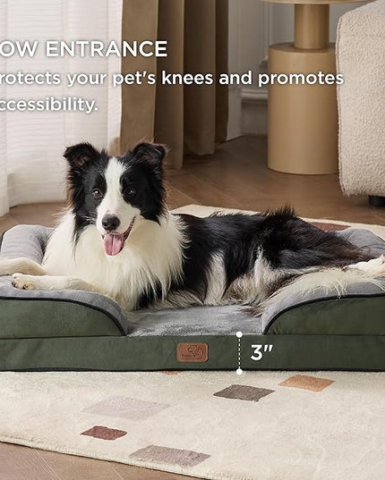 Bedsure Orthopedic Dog Bed for Large Dogs - Big Washable Dog Sofa Beds Large, Supportive Foam Pet Couch Bed with Removable Washable Cover, Waterproof Lining and Nonskid Bottom, Dark Green BEDSURE
