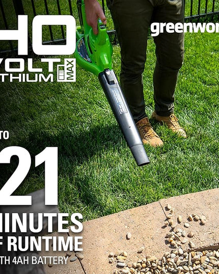 Greenworks 40V (185 MPH / 340 CFM / 75+ Compatible Tools) Cordless Brushless Leaf Blower / Vacuum, 4.0Ah Battery and Charger Included - LeafyLoom