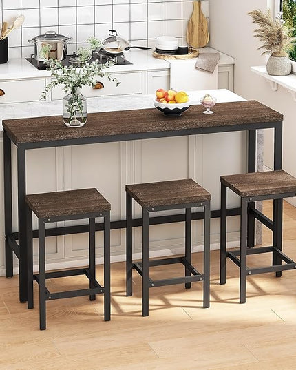 NicBex Kitchen Table Set Dining Room Table Set Modern Design Kitchen Dining Table, Pub Table, Long Dining Table Set with 3 Stools for Kitchen, Apartment, Easy Assembly, Dark Brown - LeafyLoom
