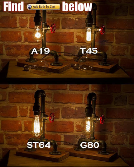 Loft Style Lamp with Dimmer, Dimmable Steampunk Industrial Vintage Antique Light, Wood Base with Iron Piping Desk Lamp, Y-Nut “Zhang Fei” Retro Desk Lamp LL-021 - LeafyLoom