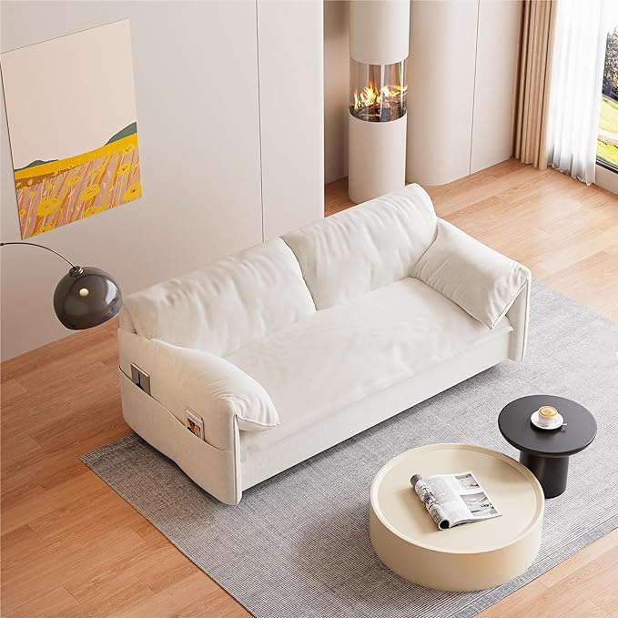 Oversized 3 in 1 Loveseat Sleeper Sofa Bed,Queen Size Love Seats W/Pull Out Couch and Padded Armrests Convertible Spacious Sofabed with Side Storage Pocket for Home Office Apartment Living Room - LeafyLoom