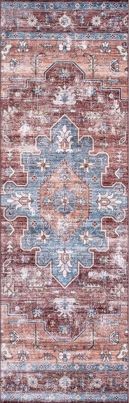 nuLOOM Zena Medallion Machine Washable Ultra Thin Runner Rug, 2' 6" x 10', Rust - LeafyLoom