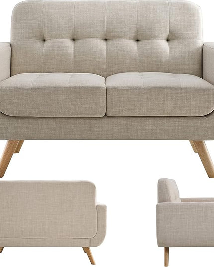 ROSEVERA Elena Contemporary Accent Armchair with Linen Upholstery Living Room Furniture, Beige - LeafyLoom