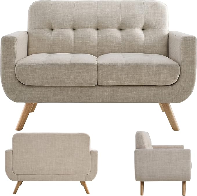 ROSEVERA Elena Contemporary Accent Armchair with Linen Upholstery Living Room Furniture, Beige - LeafyLoom