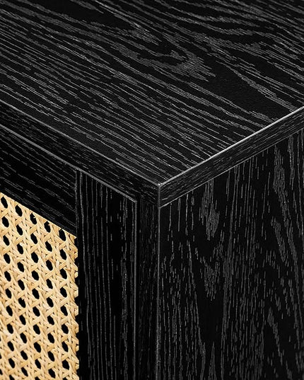 Walker Edison Destin Modern Minimal Rattan-Door Stand for TVs up to 80 Inches, 70 Inch, Black - LeafyLoom