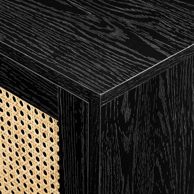 Walker Edison Destin Modern Minimal Rattan-Door Stand for TVs up to 80 Inches, 70 Inch, Black - LeafyLoom