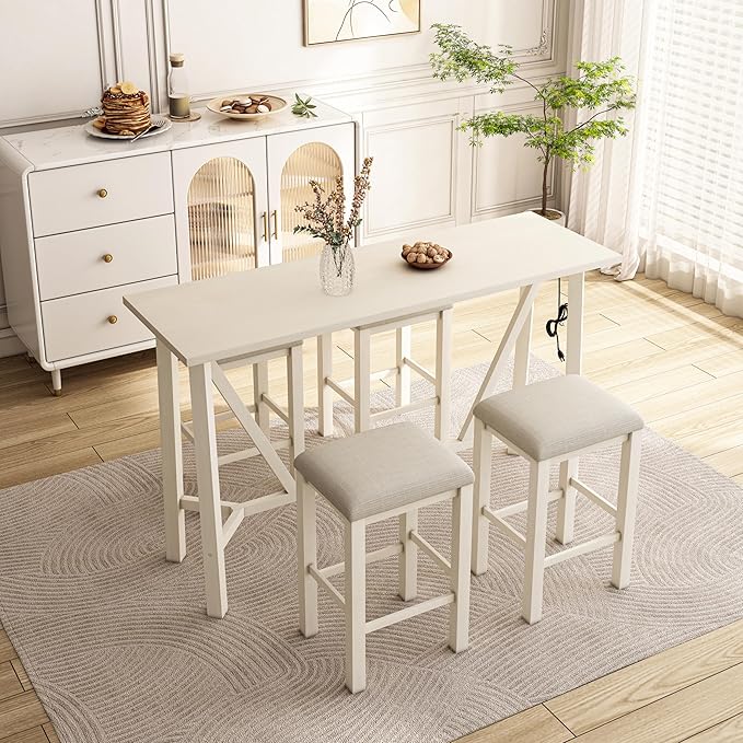 NicBex Dining Table Set for 4 Table and Chairs Modern 5-Piece Dining Table Set Bar Kitchen Table Set with Upholstered Stools for Small Space, Breakfast Nook, Easy Assemble, Beige - LeafyLoom