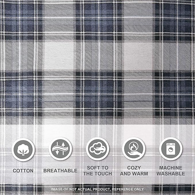 Comfort Spaces Cotton Flannel Breathable Warm Deep Pocket Sheets With Pillow Case Bedding, Twin, Scottish Plaid Blue, 3 Piece - LeafyLoom
