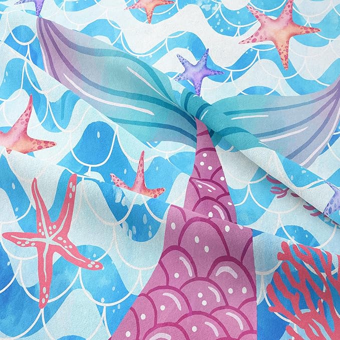 NINENINE Mermaid Tail Bedding Sets for Teens Girls, Princess Comforter Set, Blue Glitter Bedding Sets for Teens Girls,Sea Animal Kids Fish Scales Comforter Sets with 1 Comforter 2Pillowcases - LeafyLoom