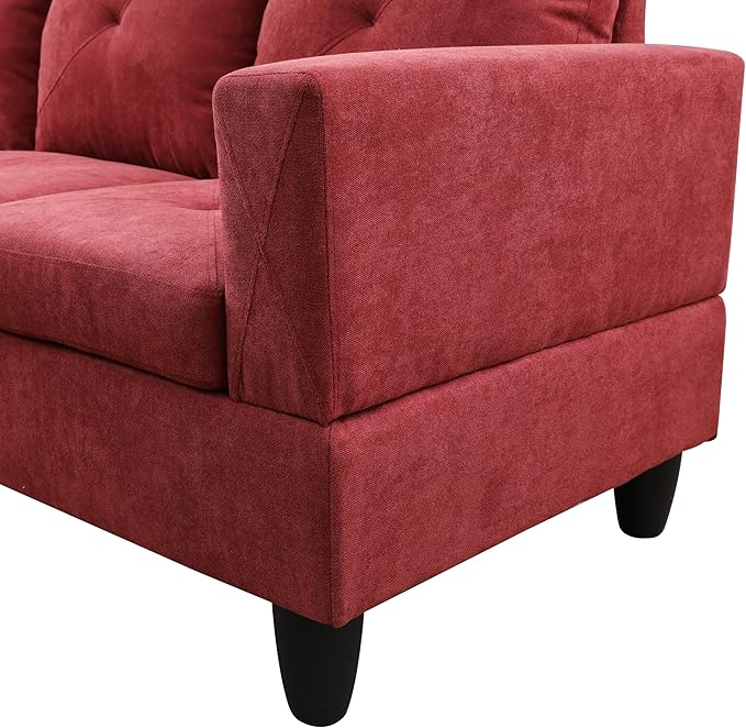 L-Shaped Sectional Couches with 66.5'' Chaise Lounge & Storage Ottoman Modular Room Sofas for Home Office Apartment, Large Living Furniture, 97'' Left Hand Facing, Red Flannelette - LeafyLoom