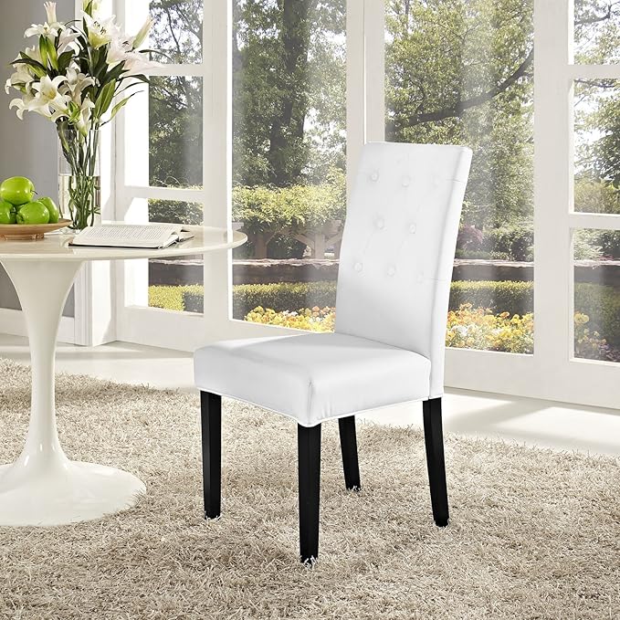 Modway Confer Modern Tufted Faux Leather Upholstered Parsons Kitchen and Dining Room Chair in White - LeafyLoom