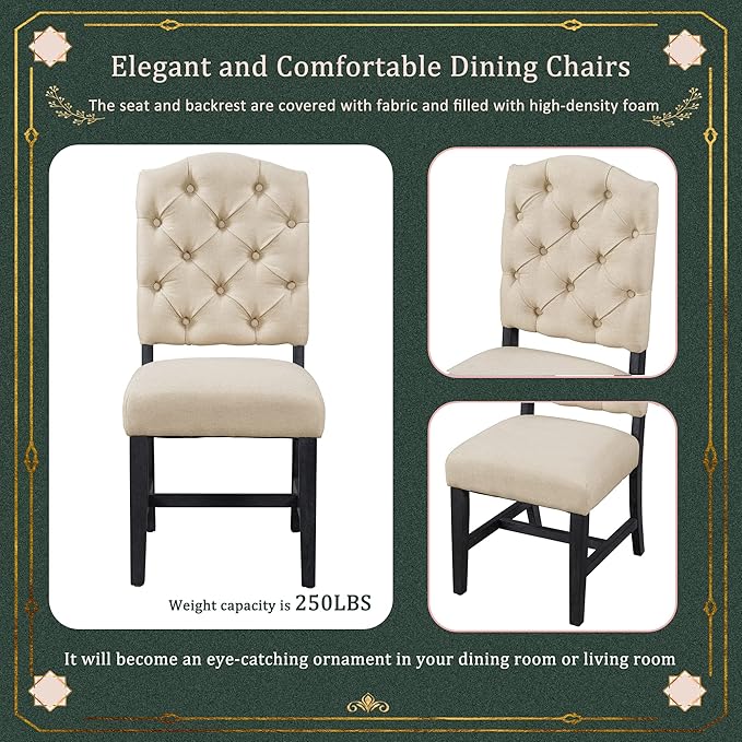 Functional Furniture Retro Style Extendable 4 Upholstered Chairs, Living Room, 5 Piece Dining Table Set, Espresso 24 - LeafyLoom