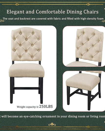 Small Dining Table Set for 4-6, Modern Round Extendable Table and Upholstered Chairs, X-Shaped Cross Base, Button Tufting Backrest, Retro Style Home Furniture for Small Spaces, Living Room - LeafyLoom