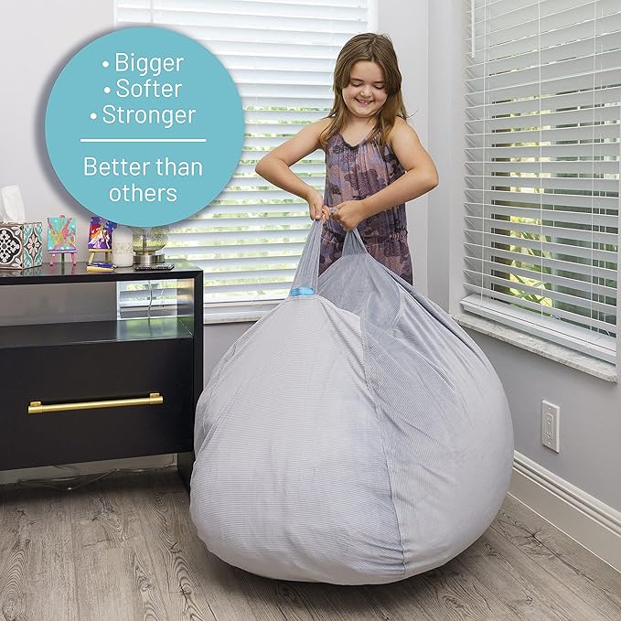 EMMandSOPHIE Stuffed Animal Storage Bean Bag Chair-Kids Bean Bag Chairs-Bean Bag Chair Kids-Beanbag Chairs for Kids and Teens-Stuffed Animal Holder-Stuffed Animal Bean Bag Storag - LeafyLoom