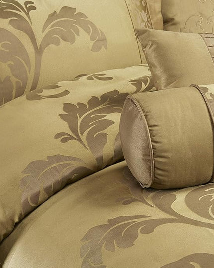 Chezmoi Collection 7-Piece Jacquard Floral Comforter Set (Full, Gold) - LeafyLoom