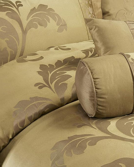Chezmoi Collection Royale 7-Piece Jacquard Floral Comforter Set, Oversized King, Gold - LeafyLoom