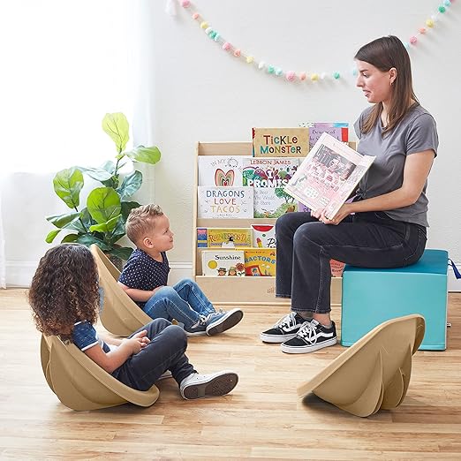 ECR4Kids Leaf Floor Seat, Rocker Chair, Sand, 6-Piece - LeafyLoom
