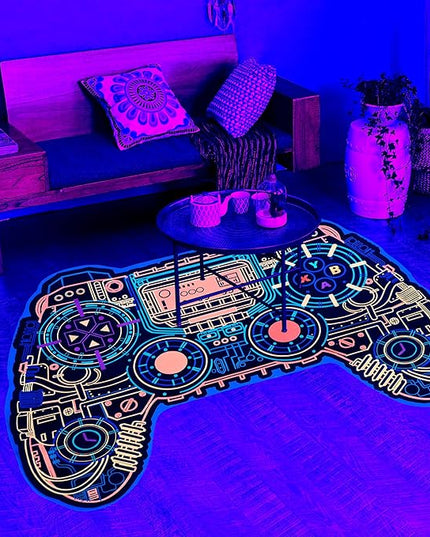 Gaming Rug for Boys Room Decor, Gamer Rugs Glow in The Blacklight Video Game Carpet Teens Playroom Non-Slip Area Rug Game Bedroom Floor Casual Mat (60"x39") - LeafyLoom