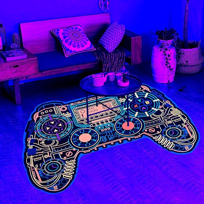 Gaming Rug for Boys Room Decor, Gamer Rugs Glow in The Blacklight Video Game Carpet Teens Playroom Non-Slip Area Rug Game Bedroom Floor Casual Mat (60"x39") - LeafyLoom