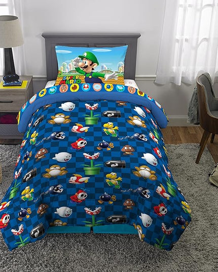 Franco Kids Bedding Super Soft Comforter and Sheet Set, 4 Piece Twin Size, Mario - LeafyLoom