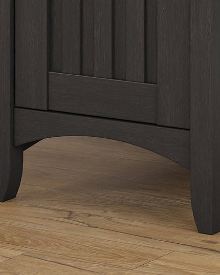 Bush Furniture Salinas 60W L Shaped Desk with Hutch and 5 Shelf Bookcase in Vintage Black - LeafyLoom