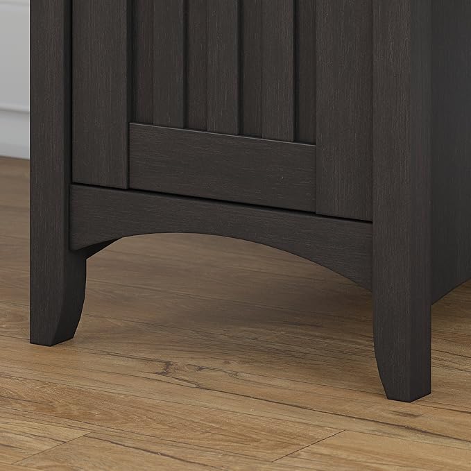 Bush Furniture Salinas 60W L Shaped Desk with Hutch and 5 Shelf Bookcase in Vintage Black - LeafyLoom