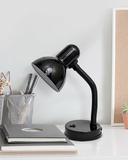 Simple Designs LD1003-BLK-LB 14.25" Basic Metal Desk Lamp with Flexible Hose Neck for Office, Living Room, Bedroom, College Dorm, Bookshelf, Black, with Feit LED Bulb Included - LeafyLoom