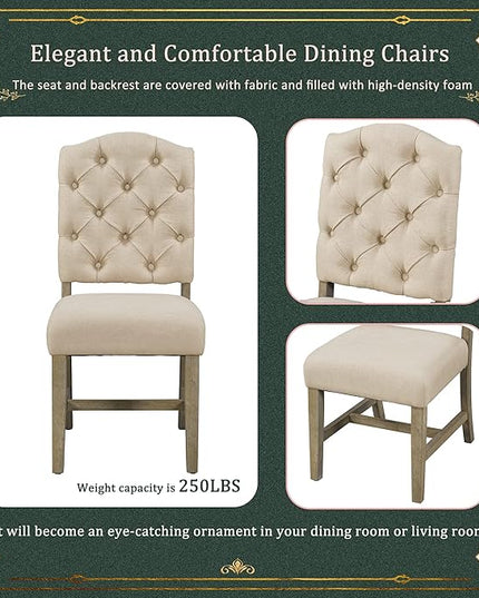 Small Dining Table Set for 4-6, Modern Round Extendable Table and Upholstered Chairs, X-Shaped Cross Base, Button Tufting Backrest, Retro Style Home Furniture for Small Spaces, Living Room - LeafyLoom