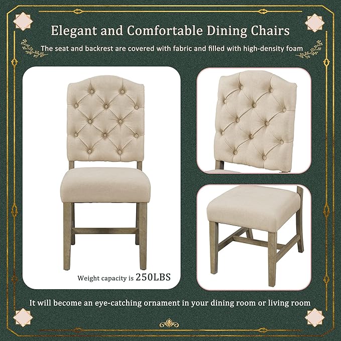 Small Dining Table Set for 4-6, Modern Round Extendable Table and Upholstered Chairs, X-Shaped Cross Base, Button Tufting Backrest, Retro Style Home Furniture for Small Spaces, Living Room - LeafyLoom