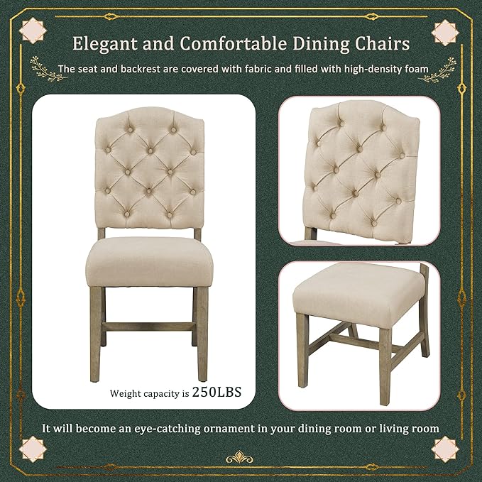 Functional Furniture Retro Style Extendable Upholstered Chairs, Living Room, 5 Piece Dining Table Set, Natural Wood Wash 4 - LeafyLoom