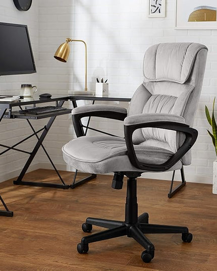Amazon Basics Classic Office Desk Computer Chair - Adjustable, Swiveling, Ultra-Soft Microfiber, Lumbar Support, 28"D x 25"W x 43.5"H, Light Gray - LeafyLoom