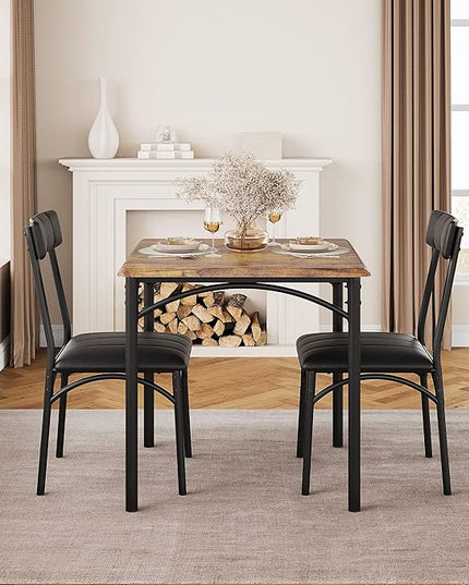 GAOMON Dining Table Set for 2, Kitchen Table and Chairs for 2 with Upholstered Chairs, 3 Piece Dining Room Table Set, Square Kitchen Table Set for Small Space, Apartment, Studio, Rustic Brown - LeafyLoom