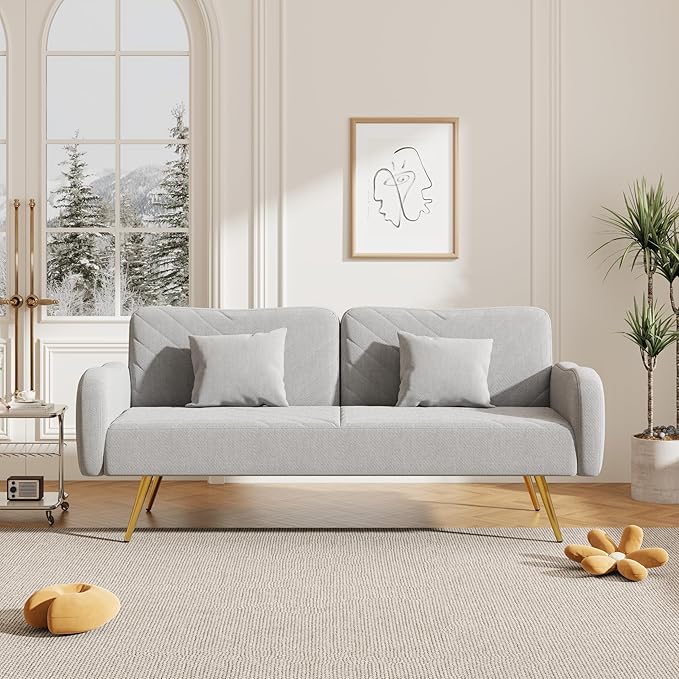 NicBex Sectional Couch Sofa with 2 Throw Pillows Sofa Bed Cloud Couch for Living Room Furniture Sets with Adjustable Back, Modular Sofa for Living Room, Bedroom, Apartment,70.47" L, Gray - LeafyLoom