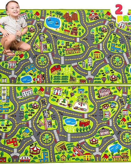 JOYIN 2 Pack Playmat City Life Carpet for Kids Age 3+, Jumbo Play Room Rug, City Pretend Play - LeafyLoom