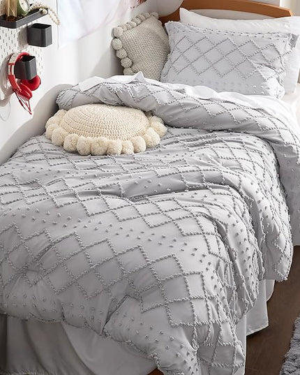 Bedsure Twin/Twin XL Comforter Set - Light Grey Boho Twin Extra Long Comforter Set for College, Shabby Chic Dorm Bedding Set, 2 Pieces Modern Farmhouse Bed Set, includes 1 Pillow Sham - LeafyLoom