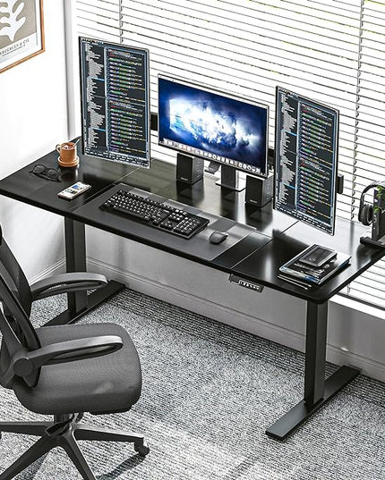 soges 63in Electric Standing Desk Ergonomic Height Adjustable Computer Desk Sit Stand Desk Home Office Desks Standing Desk, Black - LeafyLoom