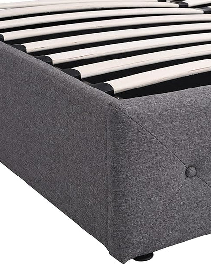 Queen Size Upholstered Platform Bed with Hydraulic Storage System, Lift Up Storage Bed Full Size with Headboard and Button Tufted, Wooden Bedframe for Teens Adults - LeafyLoom
