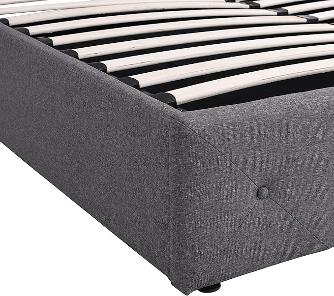 Queen Size Upholstered Platform Bed with Hydraulic Storage System, Lift Up Storage Bed Full Size with Headboard and Button Tufted, Wooden Bedframe for Teens Adults - LeafyLoom