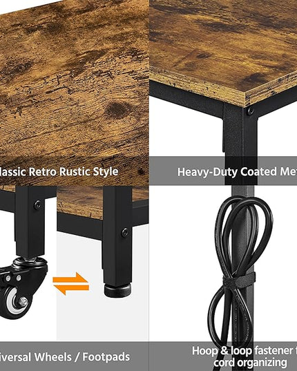 Yaheetech Kitchen Island with Power Outlet, Rolling Kitchen Cart with Wine Rack & Glass Holder & Hooks, Coffee Bar Microwave Stand Wine Rack Table for Dining Room, 47.5" W x 24" D, Rustic Brown - LeafyLoom