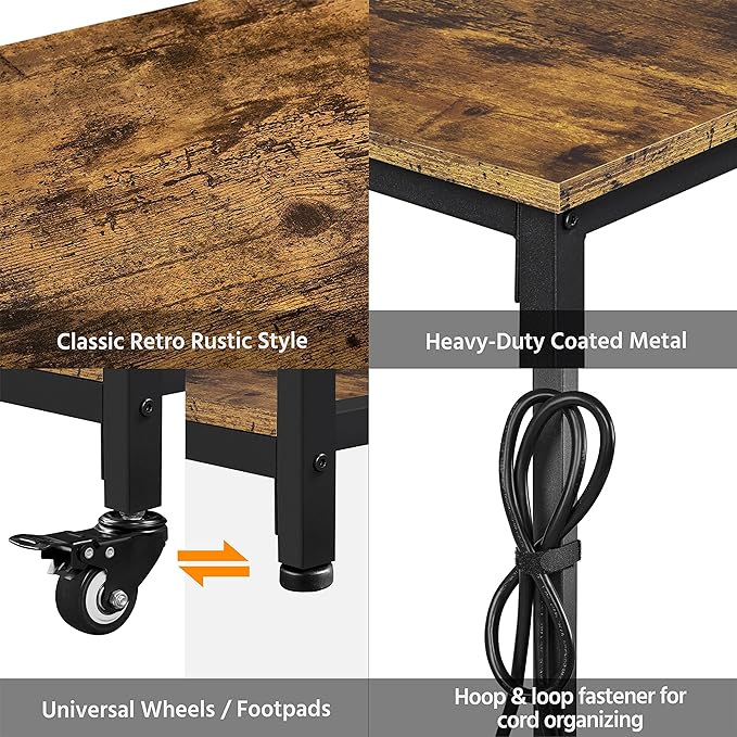 Yaheetech Kitchen Island with Power Outlet, Rolling Kitchen Cart with Wine Rack & Glass Holder & Hooks, Coffee Bar Microwave Stand Wine Rack Table for Dining Room, 47.5" W x 24" D, Rustic Brown - LeafyLoom