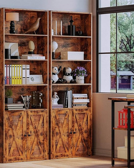 IRONCK Industrial Bookshelves and Bookcases with Doors Floor Standing 6 Shelf Display Storage Shelves 70 in Tall Bookcase for Home Office, Living Room - LeafyLoom