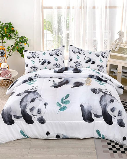 CVHOUSE Panda Bedding Set,Panda Comforter Queen,Cute Panda Comforter Set for Girls Kids Teens,Kawaii Panda Quilt Set with 1 Comforter and 2 Pillow Cases- 3 Piece - LeafyLoom