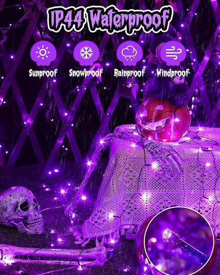 Minetom 2 Pack Solar Halloween Lights Outdoor, Total 80FT 200 LED Halloween String Lights with 8 Modes, Halloween Decoration Outdoor, Waterproof Solar String Lights for Outside Tree Yard Party, Purple Minetom
