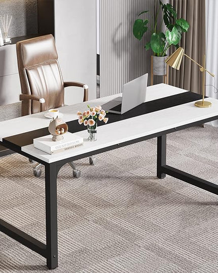 70.8 Inch X-Large Executive Computer Office Desk, White+Black - LeafyLoom