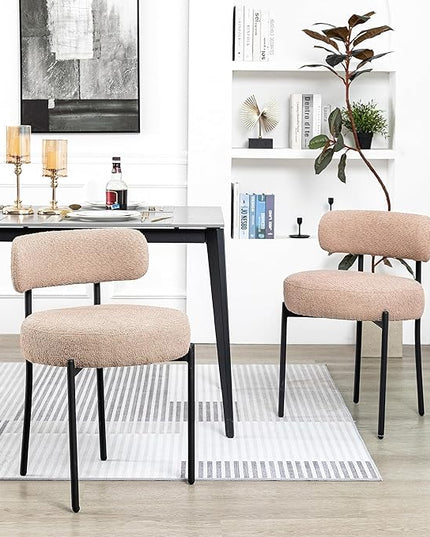 DYHOME Kitchen Chairs Mid-Century Modern Dining Chairs Set of 4, Kitchen Dining Room Chairs, Boucle Upholstered Dining Chair, Camel Color - LeafyLoom